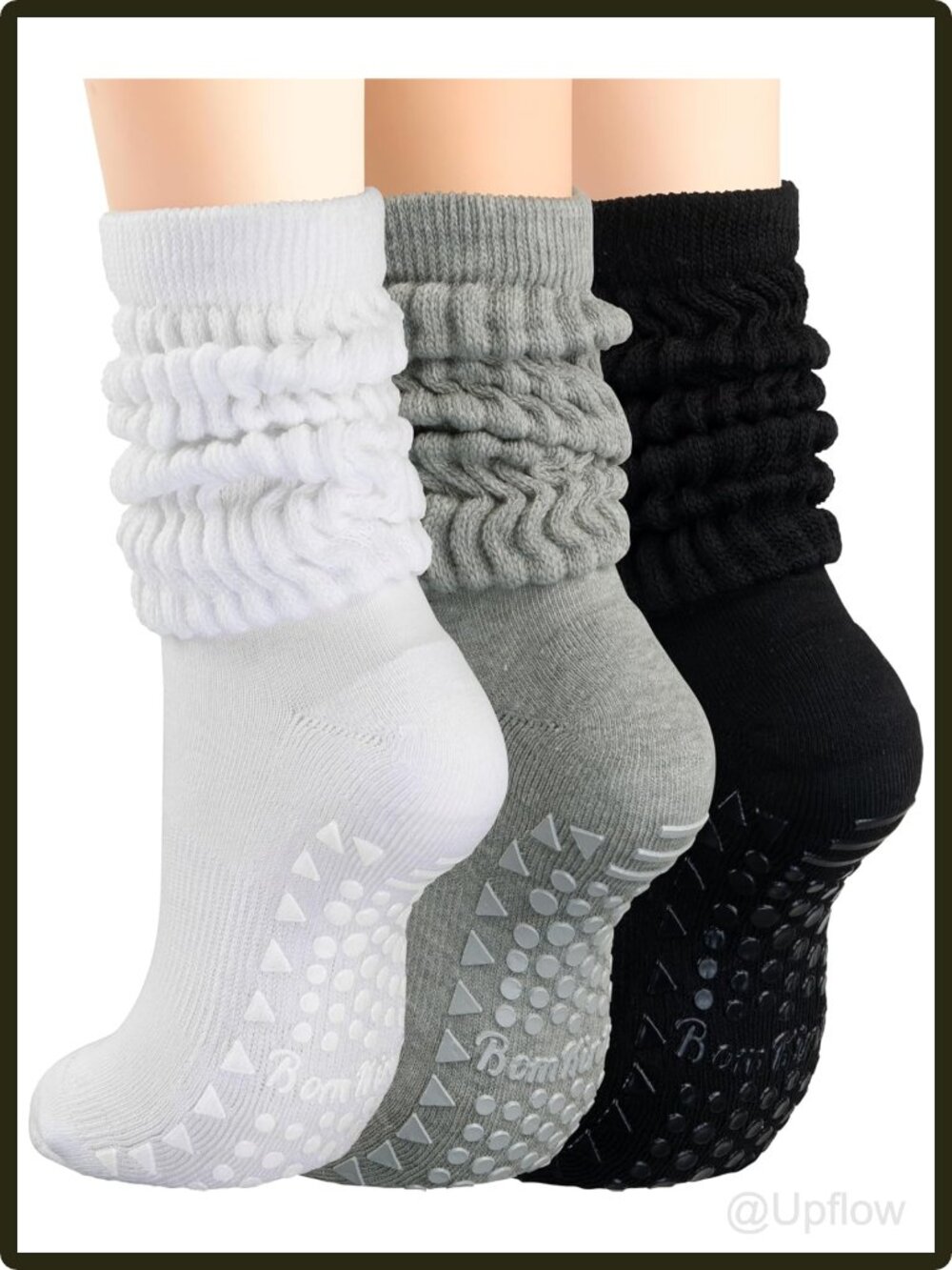 Women's Pilates Grip Socks 3 Pack Slouch Scrunch Non-Slip Yoga Barre Machine